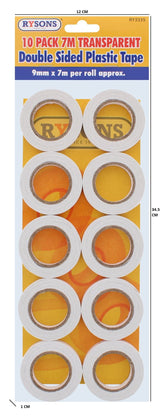 10PK 7M TRANSPARENT DOUBLE SIDED PLASTIC TAPE